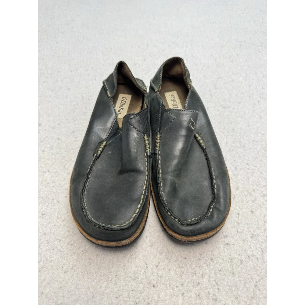 OLUKAI Moloa 10128-4033 Loafers Men 8.5 Navy Leather Moc Toe Casual SlipOn Shoes